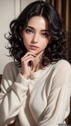 arafed woman with a white sweater and a necklace posing for a picture