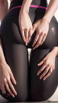 there is a woman in a black bikini top and black pants