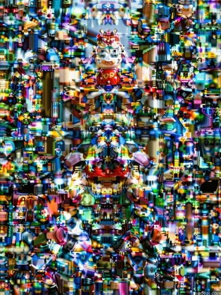 a close up of a bunch of different colored objects on a wall