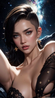 arafed woman in a bra top and stars on her chest