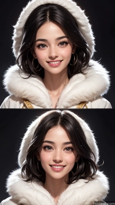 a close up of a woman wearing a fur coat and a hood