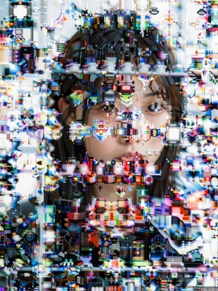 arafed image of a woman with a face made of many different objects
