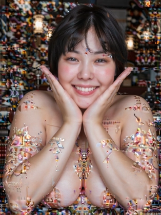 arafed woman with her hands on her face and a lot of confetti