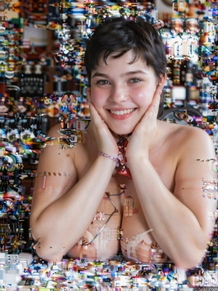 arafed woman with a tie and a lot of confetti
