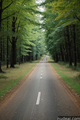 there is a long road that is lined with trees and grass