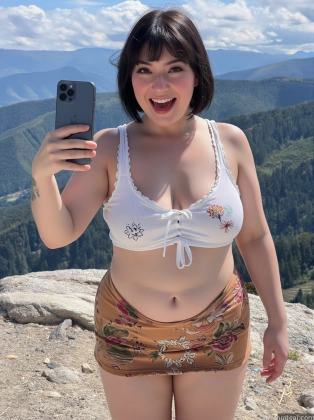 woman in a bikini top taking a selfie with her cell phone