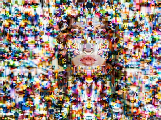 a close up of a person with a face made of many different colors