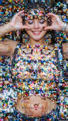 arafed image of a woman with a lot of beads on her head