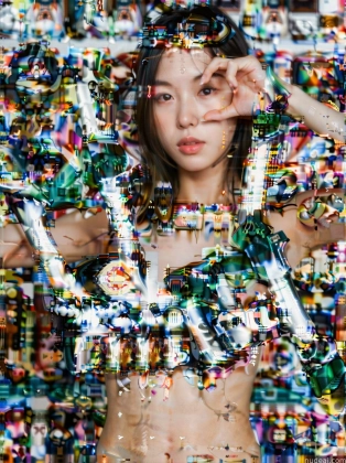arafed image of a woman in a bikini with a lot of confetti