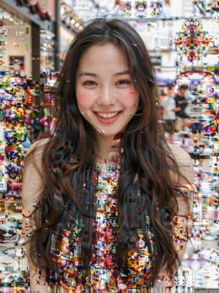 arafed image of a woman in a store with a lot of beads