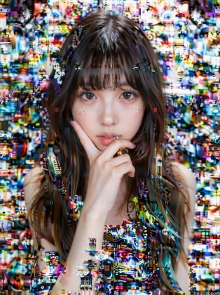 arafed image of a woman with a colorful dress and a flower crown