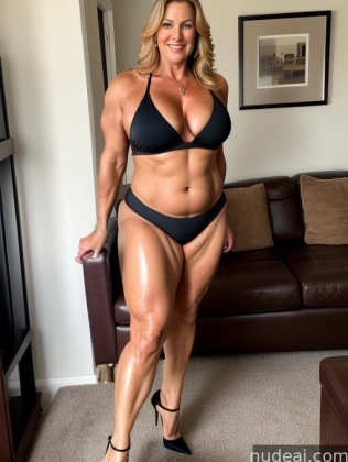 arafed woman in a black bikini posing in a living room