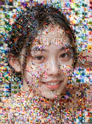 arafed image of a woman with a lot of confetti sprinkles on her face