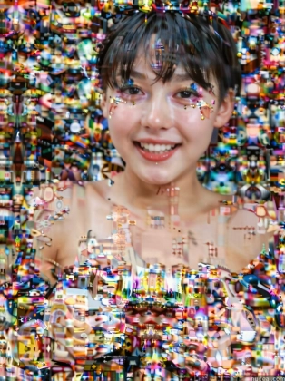 arafed image of a woman with a lot of confetti on her face