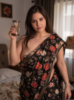 there is a woman in a sari holding a glass of water