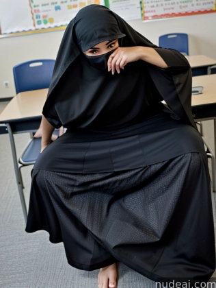 there is a woman sitting on a chair in a classroom