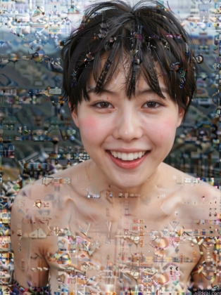arafed image of a woman with a lot of bubbles on her face