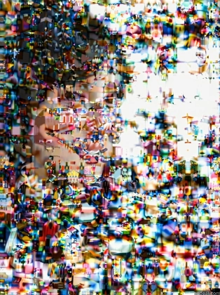 arafed image of a woman with a large amount of colorful objects