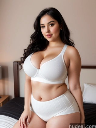 araffed woman in white underwear sitting on a bed
