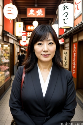 woman in black jacket and white shirt standing in a narrow alley