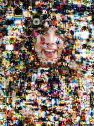 a close up of a person's face with a lot of different images