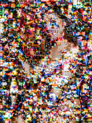 a close up of a person with a very large amount of objects