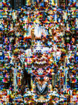 a close up of a very colorful picture of a person in a suit