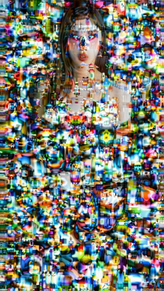 arafed image of a woman with a lot of colorful objects