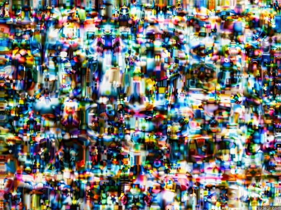 a close up of a television screen with a lot of people