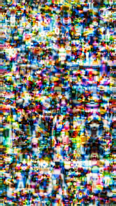 a close up of a television screen with a lot of people watching it