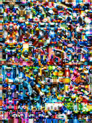a close up of a bunch of different colored objects on a wall