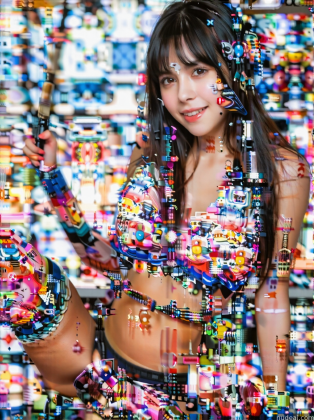arafed image of a woman in a colorful bikini top