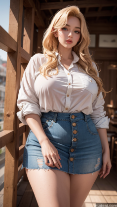 blonde woman in white shirt and denim shorts posing for a picture