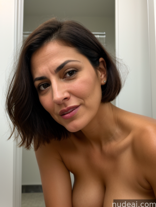arafed woman with a very big breast posing naked in a bathroom