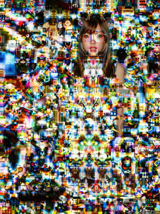 arafed image of a woman with a large amount of images