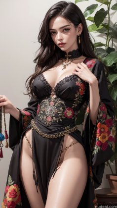 sexy woman in black lingerie posing in front of a potted plant