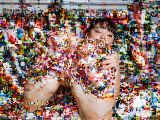 there is a woman holding a glass with a lot of sprinkles on it
